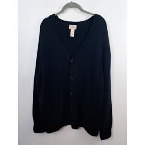 L.L. Bean Sweater Mens LARGE Navy Blue Cardigan Grandpa Mr. Rogers 100% Cotton